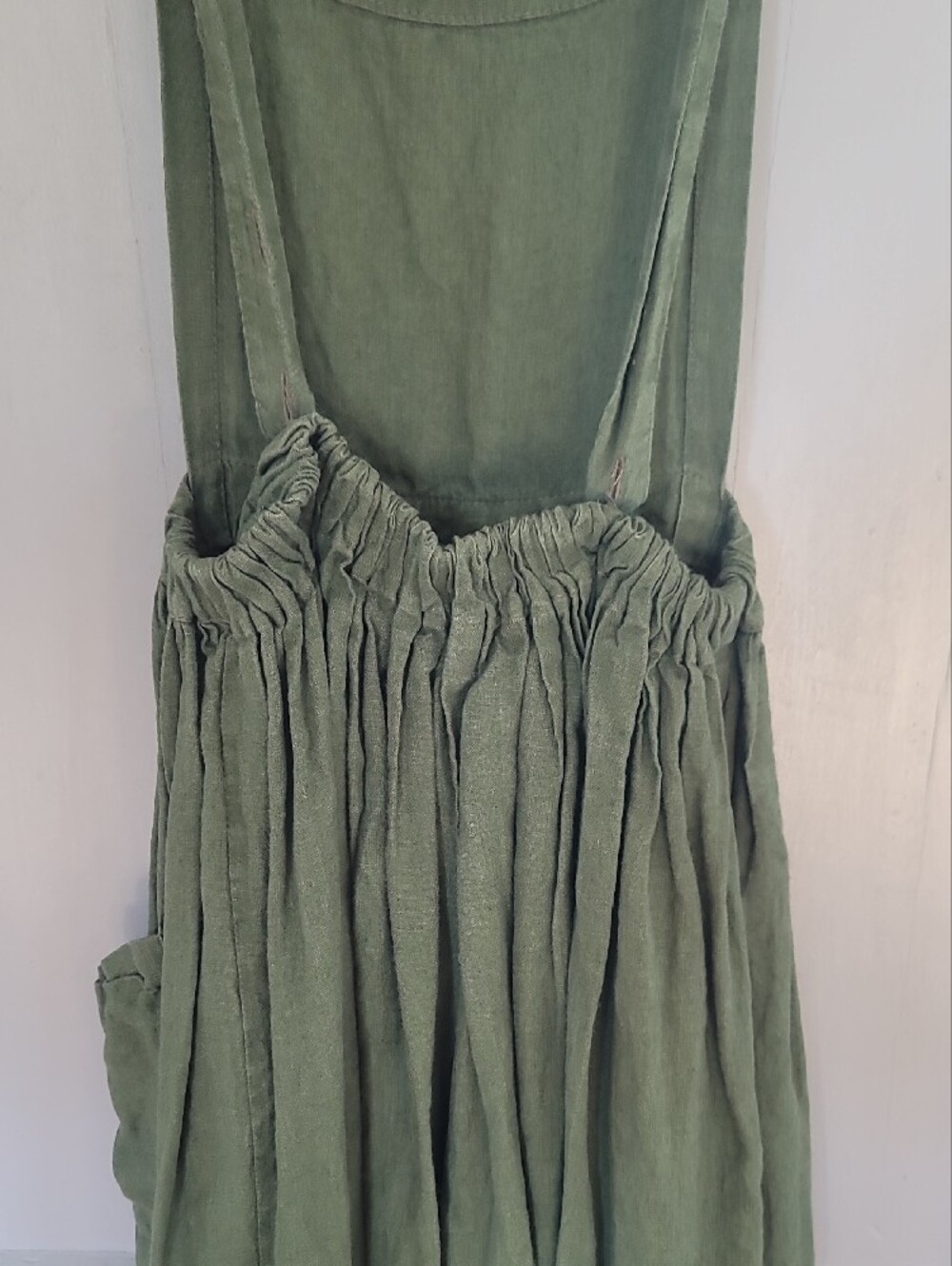 Sleeveless Linen Overall Dress with Square Neck in Olive - Picture 4 of 5